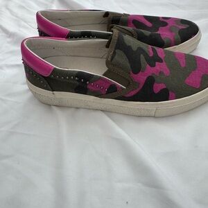 Ash Pink and Olive Camo Slip-On Sneakers with Silver Studs NWOT Size 37
